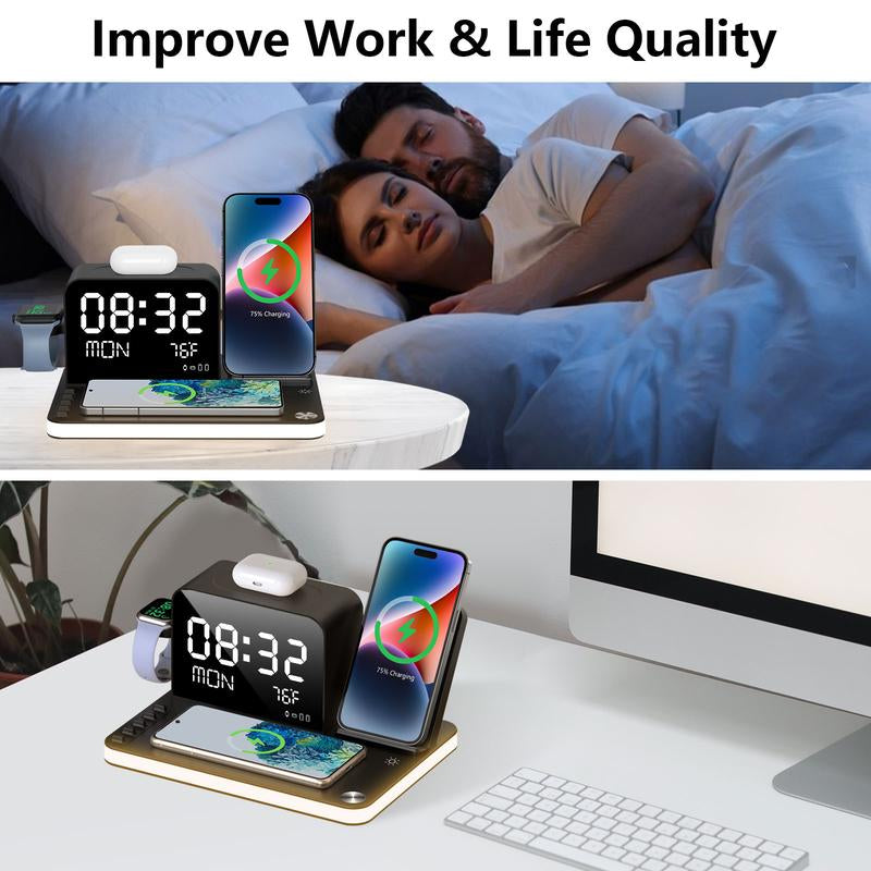 BLKE 7-in-1 Wireless Charging Station - Fast MagSafe Charger with Touch Night Light, Bluetooth Timesync, Digital Display & 33W Adapter for iPhone 16/15/14/13/12, AirPods, Apple Watch & Android Phones