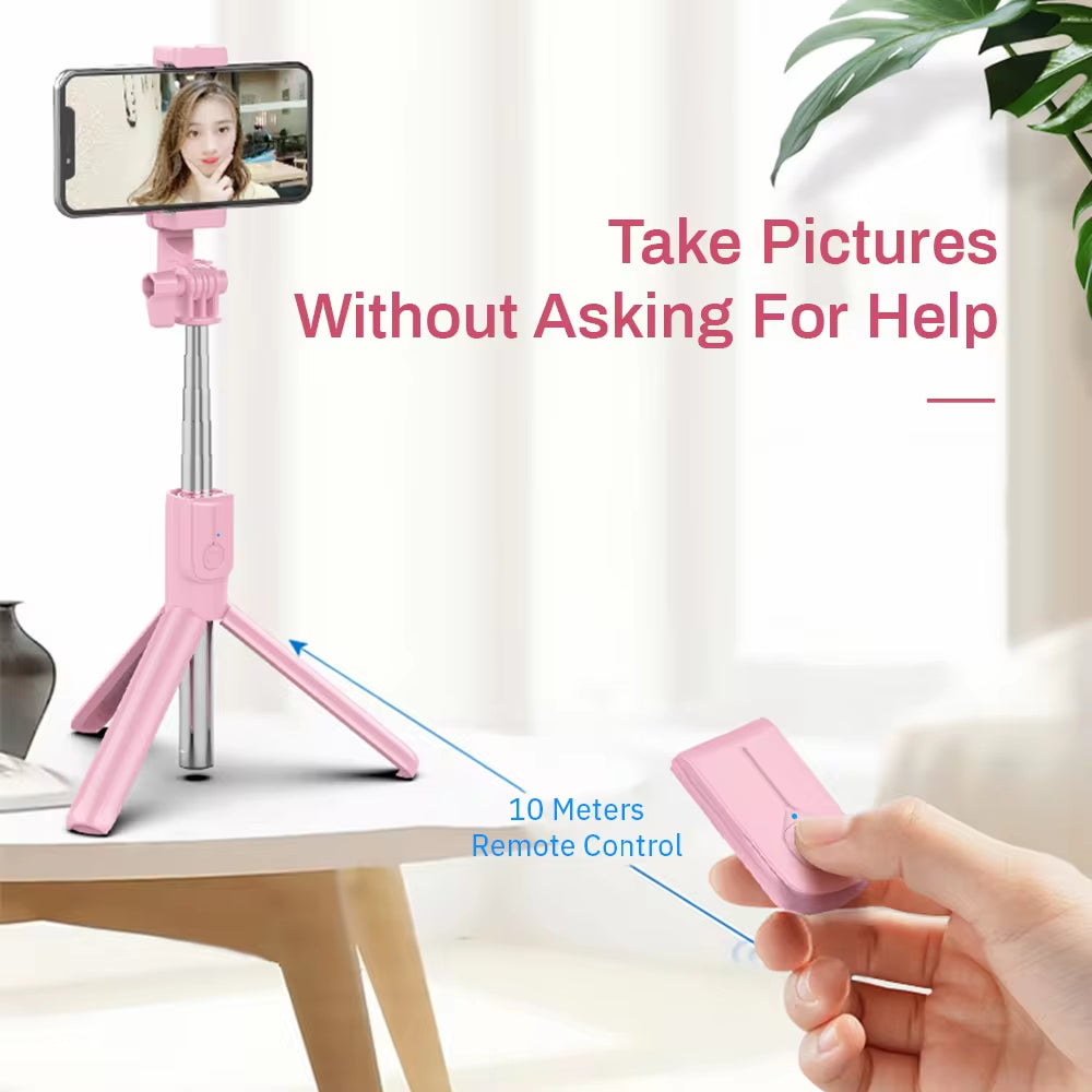 4-in-1 Wireless Bluetooth Selfie Stick with LED Ring Light - Extendable Handheld Monopod & Live Tripod for iPhone 16/15/14/13