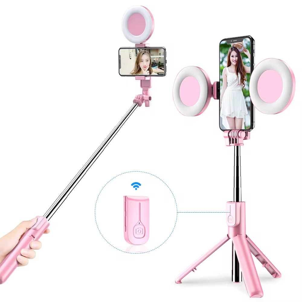 4-in-1 Wireless Bluetooth Selfie Stick with LED Ring Light - Extendable Handheld Monopod & Live Tripod for iPhone 16/15/14/13