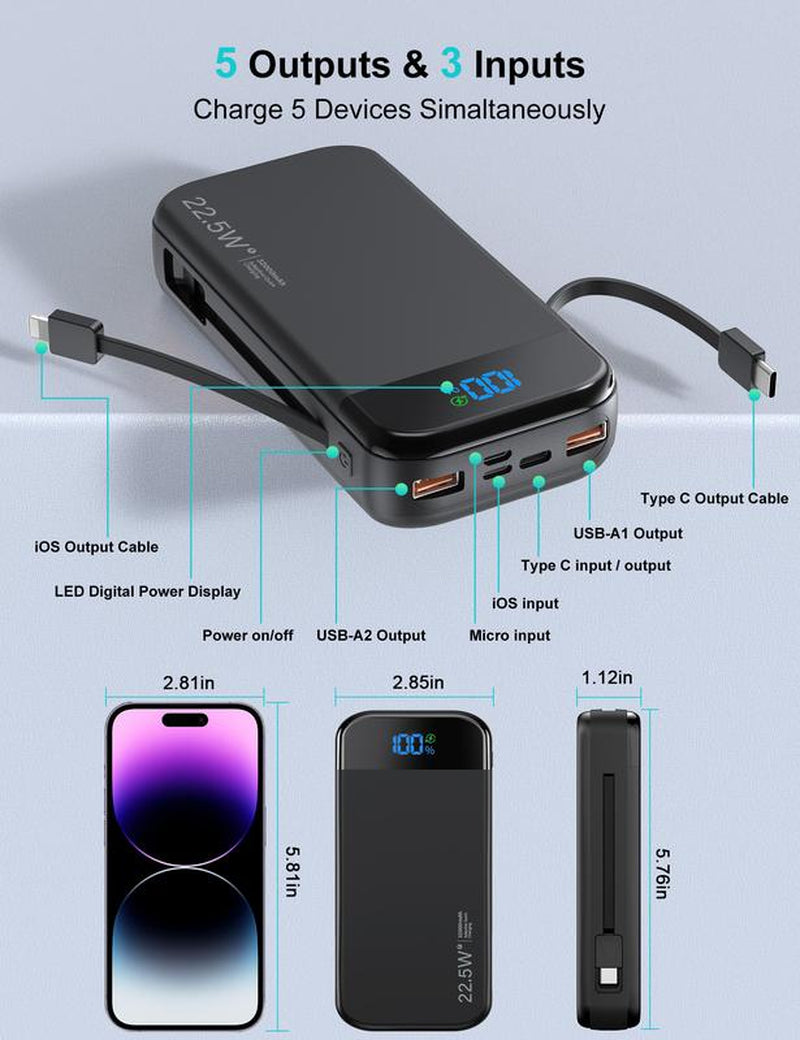 Ultimate 32000mAh Power Bank - 22.5W Fast Charging Portable Charger with USB C PD 3.0 & QC 4.0, LED Display, Compatible with iPhone 16/15/14/13/12 Pro, Samsung S21, Google, LG, iPad