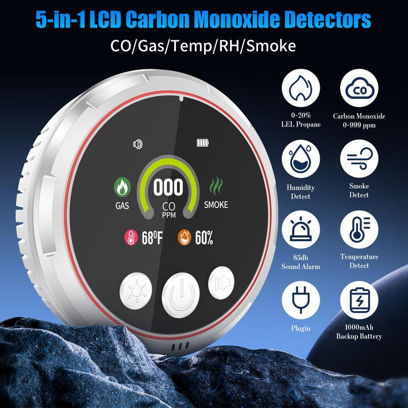 Stay Safe Anywhere! 🌍🔥 5-in-1 CO, Smoke & Gas Leak Detector - Portable & Reliable for Home, RV & Travel! 🏕️🔋 #SafetyFirst #TravelSmart