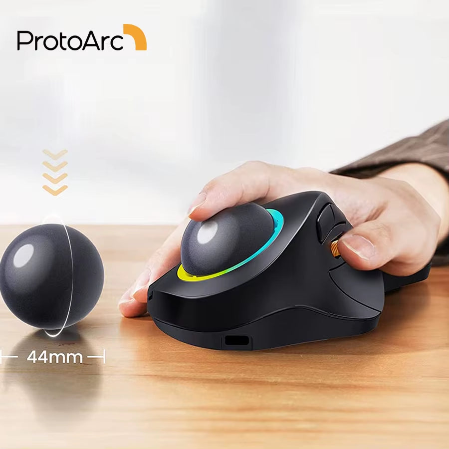Rechargeable Wireless Bluetooth Trackball Mouse - Ergonomic RGB Backlit for Windows, Mac, and iPad