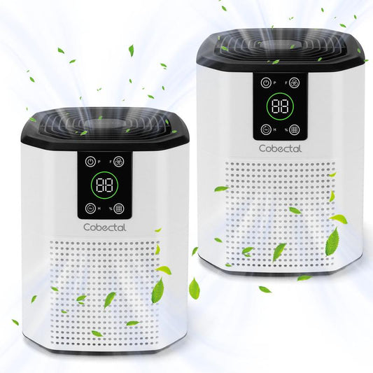 2-Pack Cobectal HEPA Air Purifiers - Portable H13 True HEPA Filters, Sleep Mode & Timer for Home, Office, and Pet Odor Elimination