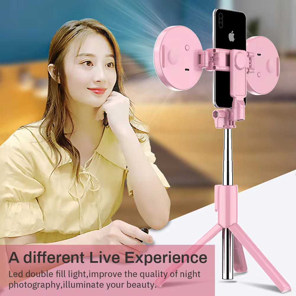 4-in-1 Wireless Bluetooth Selfie Stick with LED Ring Light - Extendable Handheld Monopod & Live Tripod for iPhone 16/15/14/13