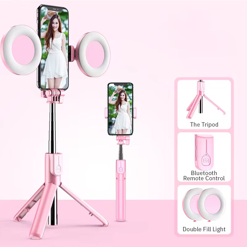 4-in-1 Wireless Bluetooth Selfie Stick with LED Ring Light - Extendable Handheld Monopod & Live Tripod for iPhone 16/15/14/13