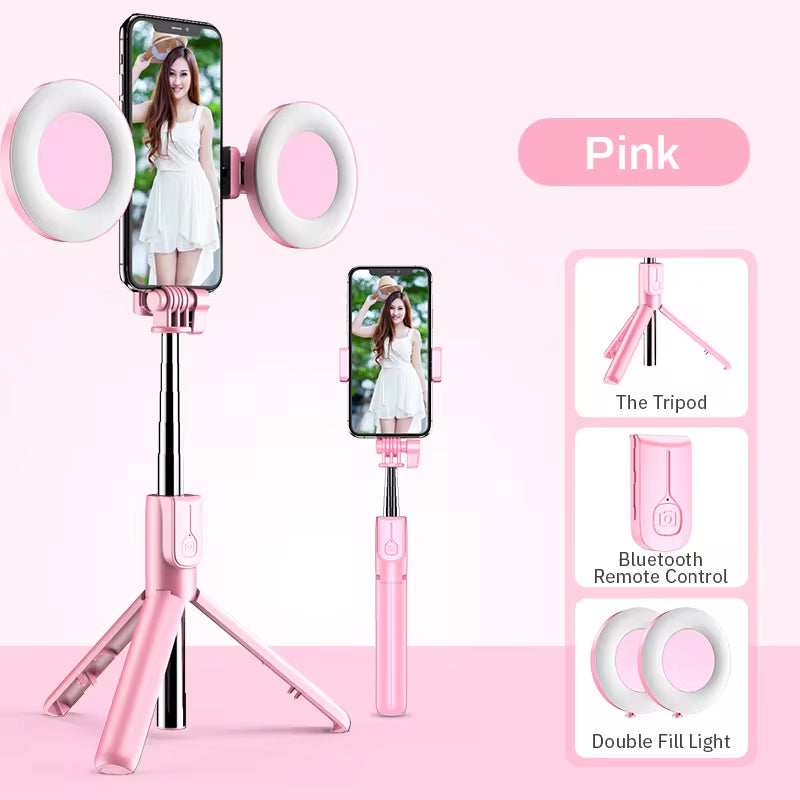 4-in-1 Wireless Bluetooth Selfie Stick with LED Ring Light - Extendable Handheld Monopod & Live Tripod for iPhone 16/15/14/13