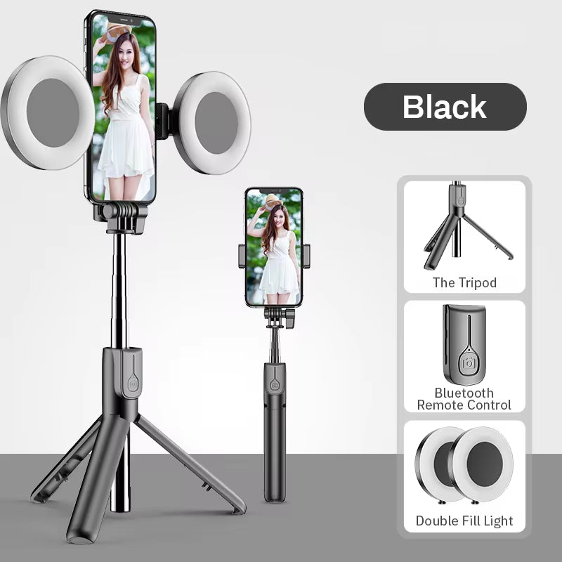 4-in-1 Wireless Bluetooth Selfie Stick with LED Ring Light - Extendable Handheld Monopod & Live Tripod for iPhone 16/15/14/13
