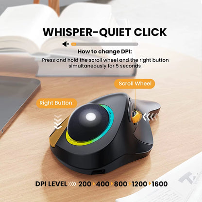 Rechargeable Wireless Bluetooth Trackball Mouse - Ergonomic RGB Backlit for Windows, Mac, and iPad