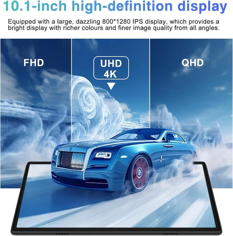Powerful Android 14 Tablet - 22GB RAM, 128GB Storage, Expandable to 1TB, Octa-Core, 8000mAh Battery, 1280x800 Display, GPS, Widevine L1, Includes Wireless Keyboard & Mouse - Black/Blue