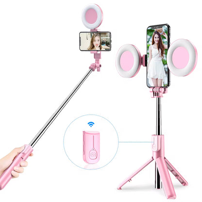 4-in-1 Wireless Bluetooth Selfie Stick with LED Ring Light - Extendable Handheld Monopod & Live Tripod for iPhone 16/15/14/13