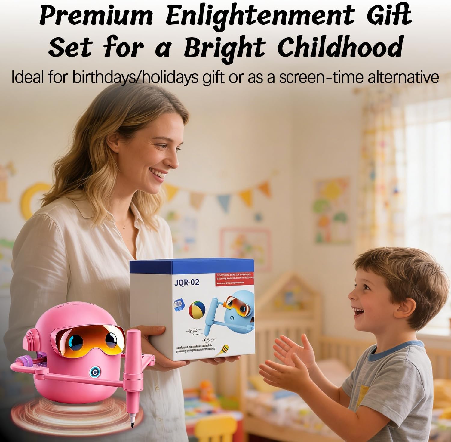 Inspire Creativity and Learning with the Pink Drawing Robot for Kids - 100 Cards, 12 Colorful Pens & 4 Paintbrushes for Ages 3-12!