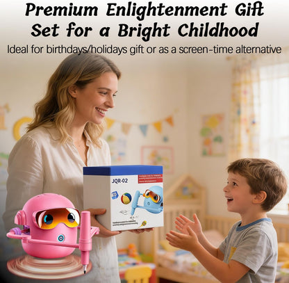 Inspire Creativity and Learning with the Pink Drawing Robot for Kids - 100 Cards, 12 Colorful Pens & 4 Paintbrushes for Ages 3-12!