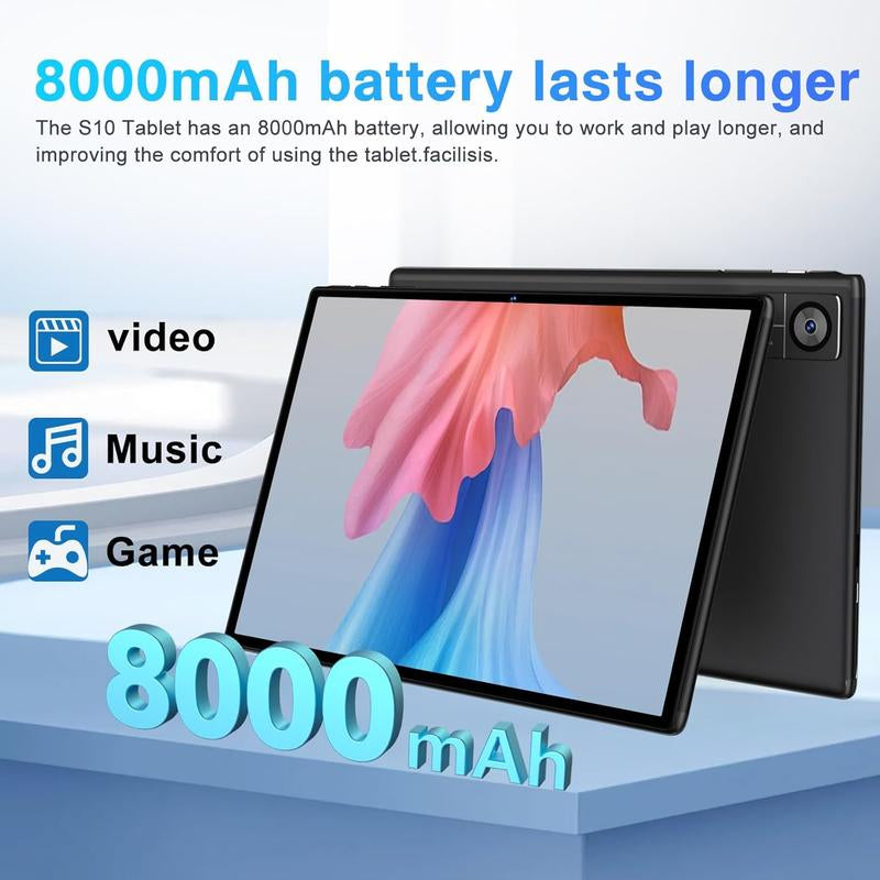 Powerful Android 14 Tablet - 22GB RAM, 128GB Storage, Expandable to 1TB, Octa-Core, 8000mAh Battery, 1280x800 Display, GPS, Widevine L1, Includes Wireless Keyboard & Mouse - Black/Blue