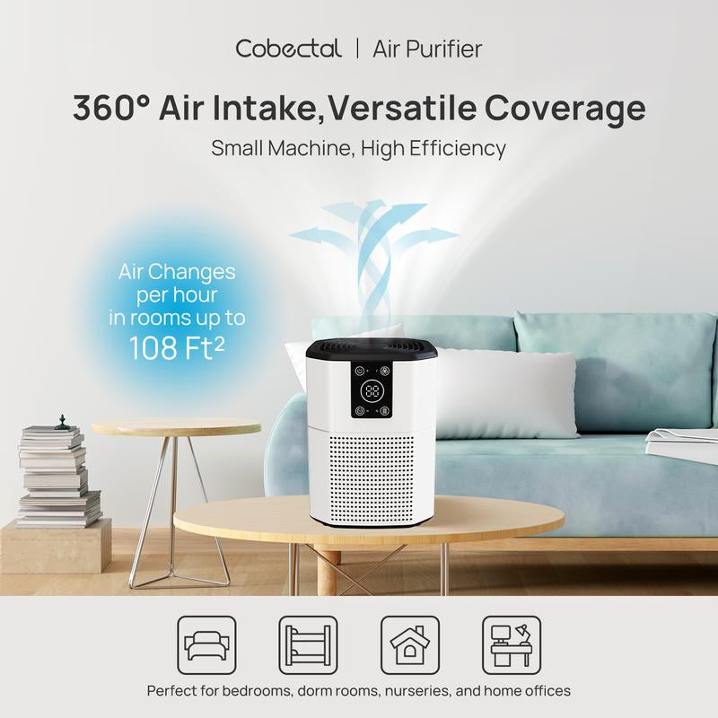 2-Pack Cobectal HEPA Air Purifiers - Portable H13 True HEPA Filters, Sleep Mode & Timer for Home, Office, and Pet Odor Elimination