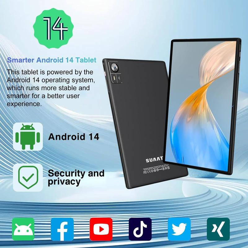 Powerful Android 14 Tablet - 22GB RAM, 128GB Storage, Expandable to 1TB, Octa-Core, 8000mAh Battery, 1280x800 Display, GPS, Widevine L1, Includes Wireless Keyboard & Mouse - Black/Blue
