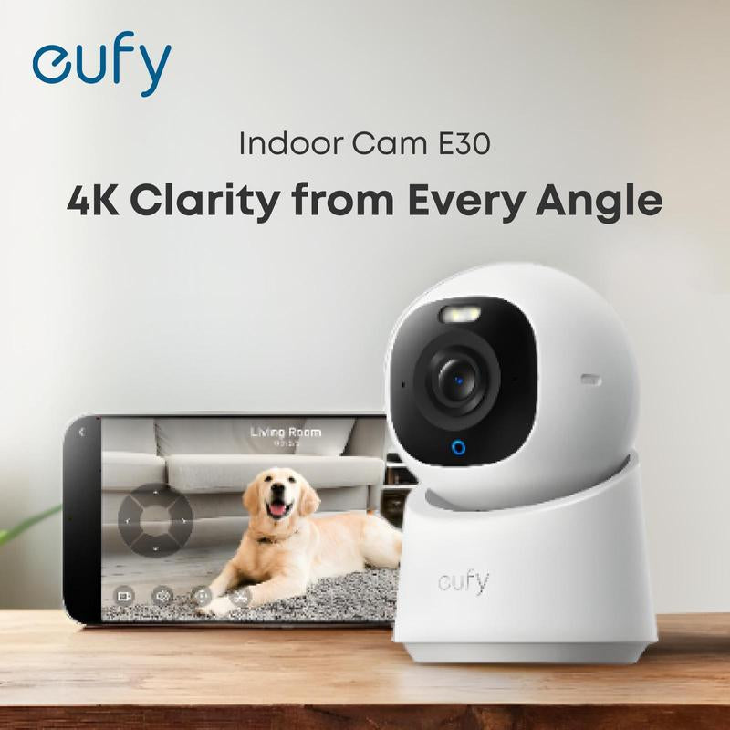 Eufy Indoor Cam E30 - 4K UHD Security Camera with 360° Pan-Tilt, Color Night Vision, AI Detection & Auto Tracking, Compatible with HomeKit