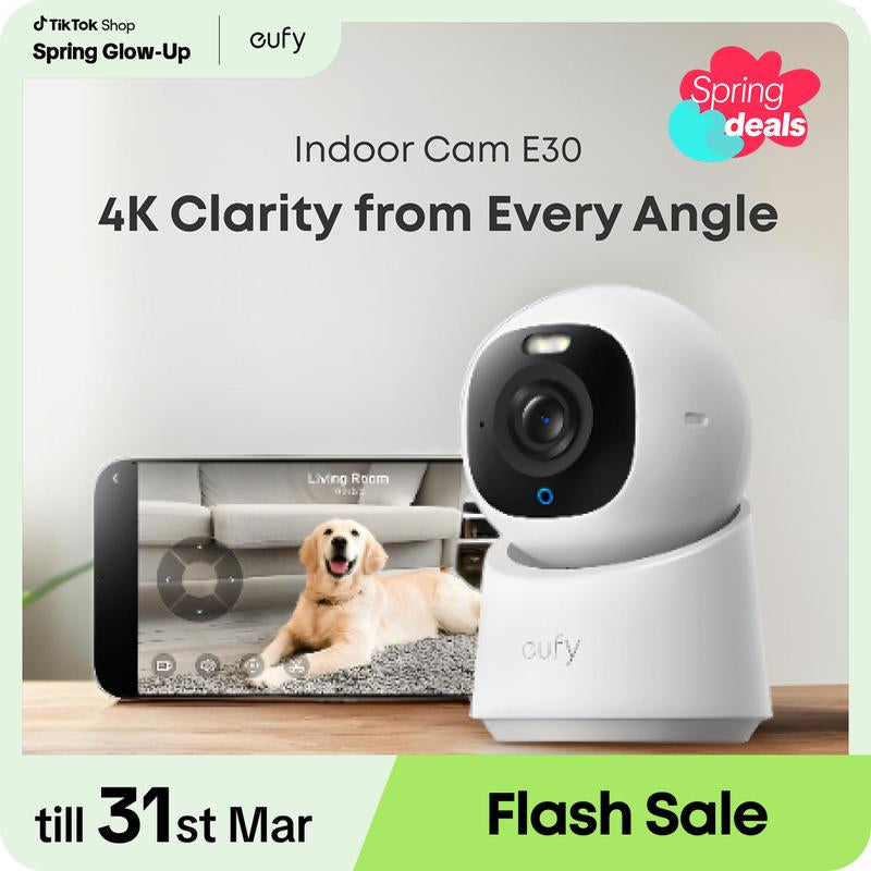 Eufy Indoor Cam E30 - 4K UHD Security Camera with 360° Pan-Tilt, Color Night Vision, AI Detection & Auto Tracking, Compatible with HomeKit
