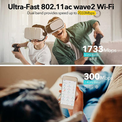 Rockspace AC2100 Dual-Band WiFi Router - Lightning Fast 2033Mbps, MU-MIMO Technology, 4 Gigabit Ports, Parental Control & Lifetime Security for Gaming and Streaming