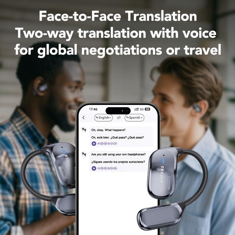 Eraser XF23 Open-Ear Wireless Headphones - 135 Languages Translation, BT5.4, Smart Touch Controls for Work, Meetings & Travel