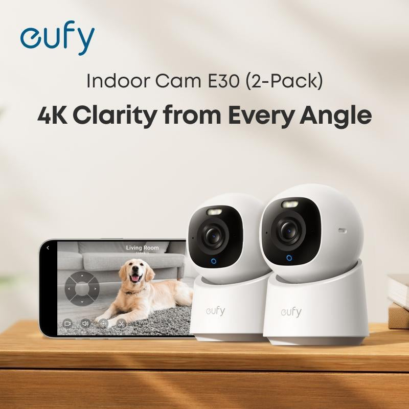 Eufy Indoor Cam E30 - 4K UHD Security Camera with 360° Pan-Tilt, Color Night Vision, AI Detection & Auto Tracking, Compatible with HomeKit