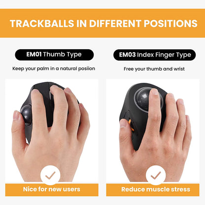 Rechargeable Wireless Bluetooth Trackball Mouse - Ergonomic RGB Backlit for Windows, Mac, and iPad